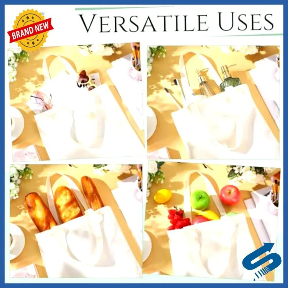Blank Canvas Tote Bags Bulk Reusable Lightweight Grocery Shopping DIY Crafts